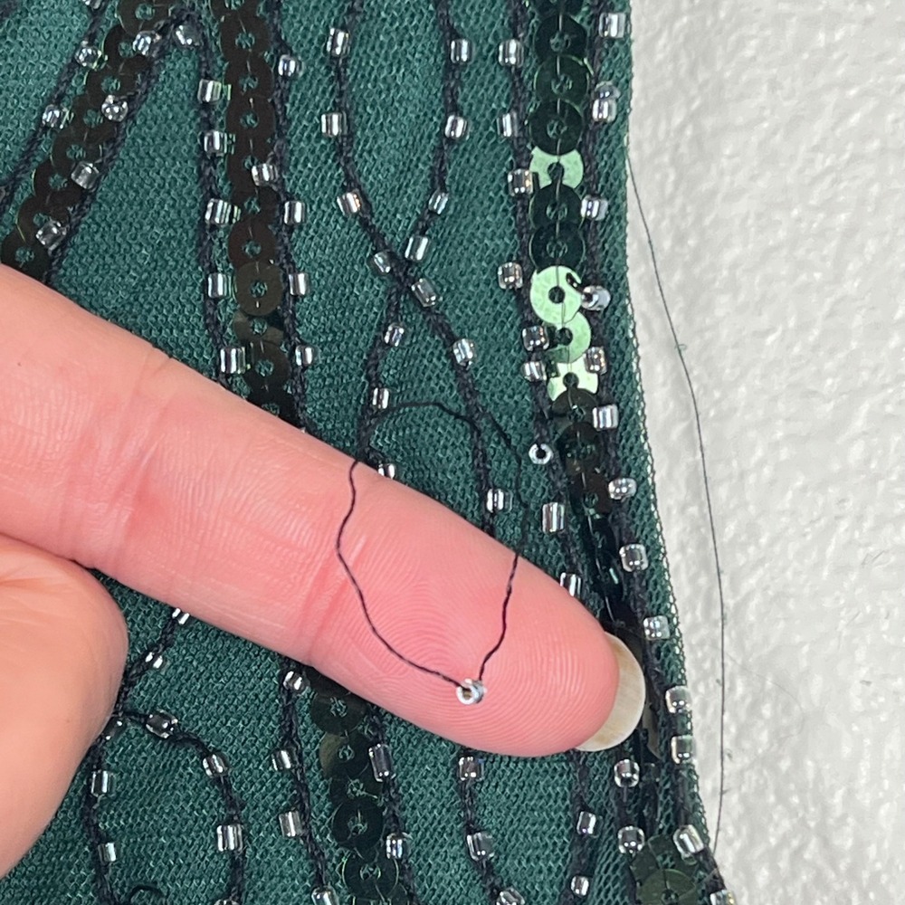 Green Sequin Beaded Flapper Dress XS 1920s Great Gatsby Fringe Costume Halloween - Picture 6 of 13